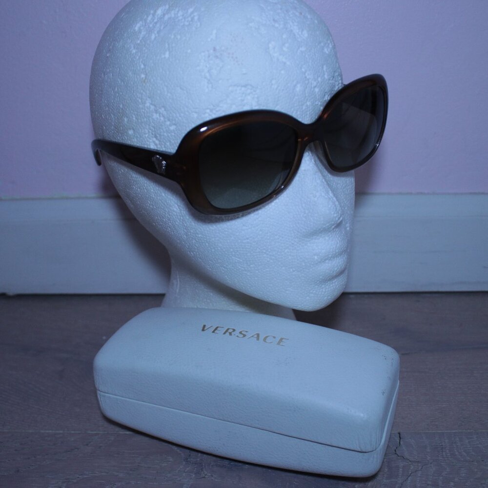 Versace MOD4187 Brown Acetate Silver Medusa Logo Oversized Square Sunglasses